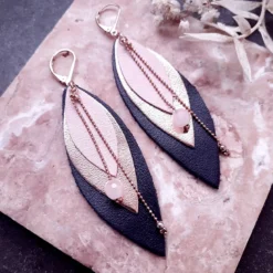 Boucles d'oreilles en cuir pop marine