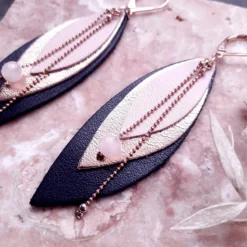 Boucles d'oreilles en cuir pop marine