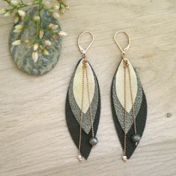 Boucles d'oreilles en cuir pop kaki