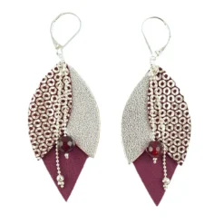 Boucles d'oreilles en cuir tulipe prune