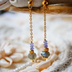 Boucles d'oreilles neer - tanzanite et labradorite - intuition et protection