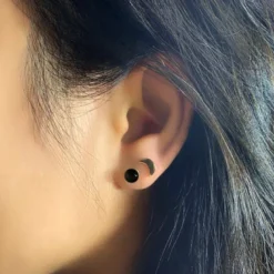 Boucles d'oreilles obsidienne luna or