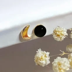 Boucles d'oreilles obsidienne luna or