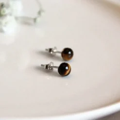 Boucles d'oreilles oeil de tigre iris or