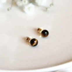 Boucles d'oreilles oeil de tigre iris or