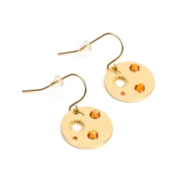 Boucles d'oreilles Soleil artisanales acier inoxydable doré et perles de verre
