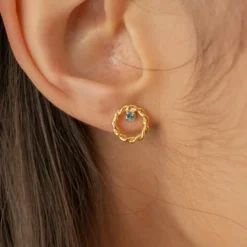 Boucles dorées - anneaux cristal bleu
