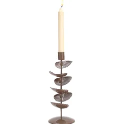 Bougeoir en métal feuilles 26 cm