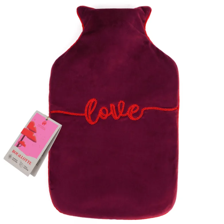 Bouillotte velours recyclé rouge