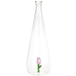 Bouteille Botanical artisanale en verre borosilicate 1L Tulipe rose