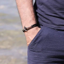 Bracelet ancre marine homme - corde noire