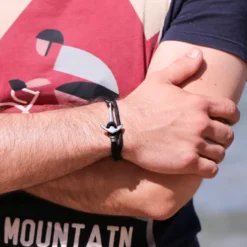 Bracelet ancre marine homme - corde noire