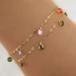 Bracelet avec breloques en zirconium - acier inoxydable couleur cristal vert