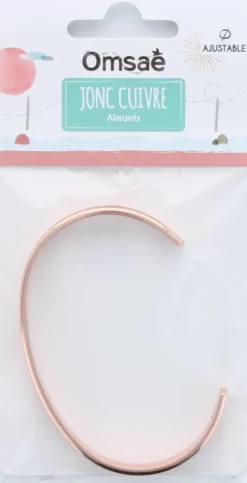 Bracelet cuivre aimants jonc plat strié