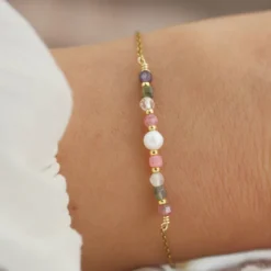 Bracelet de perles carrées en pierres naturelles : tourmaline multicolore