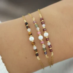 Bracelet de perles carrées en pierres naturelles : tourmaline multicolore