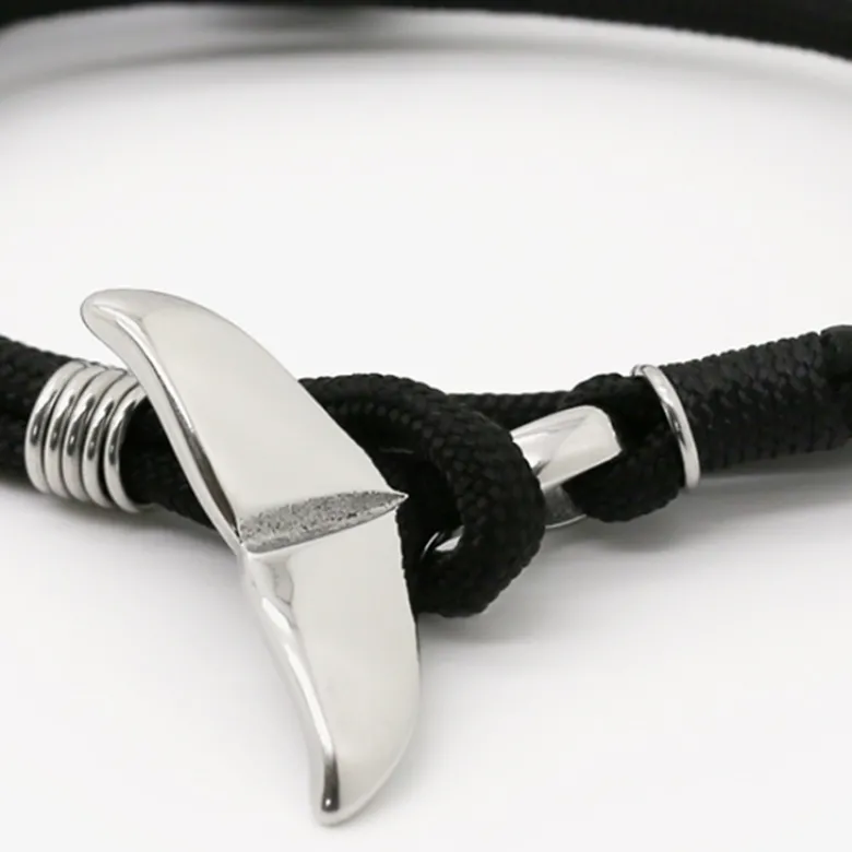 Bracelet marin homme - baleine corde noir