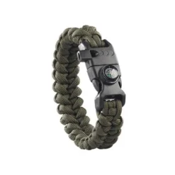 Bracelet paracorde boussole pierre à feu et sifflet 101 inc vert armée