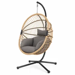 Brasilia fauteuil suspendu effet rotin avec coussin gris