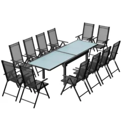 Brescia table de jardin extensible 12 fauteuils en alu et toile pvc