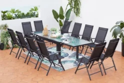 Brescia table de jardin extensible 12 fauteuils en alu et toile pvc