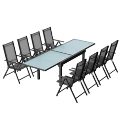 Brescia table de jardin extensible et 8 fauteuils en alu et toile pvc