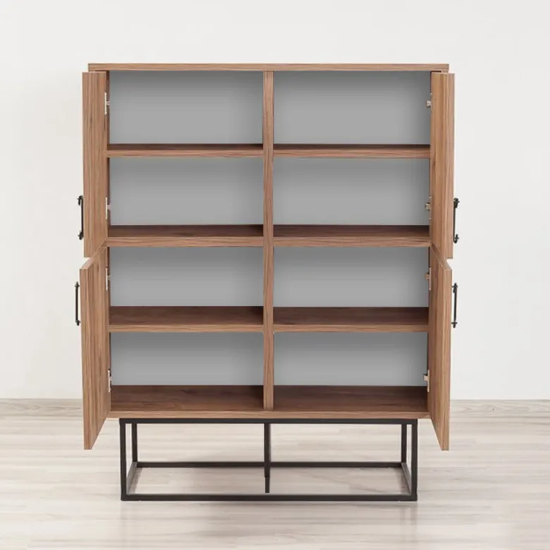 Bresov buffet industriel en bois et métal - 4 portes - 8 rangements