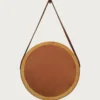 Brio - miroir rond pour salle de bain en bois et lanière en cuir