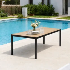 Brisbane table de jardin 240cm 10 personnes avec plateau en verre trempé effet b