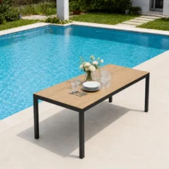 Brisbane table de jardin 240cm 10 personnes avec plateau en verre trempé effet b