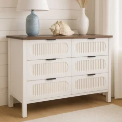 Brix commode 6 tiroirs blanc rainuré et bois 120cm