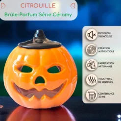 Brûle-parfum citrouille en céramique – diffuseur huiles, cire & parfum