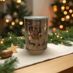 Brûle-parfum métal cuivré – motif arche de noël laser – coupelle verre 50 ml