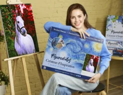 Broderie diamant cheval et fond coloré