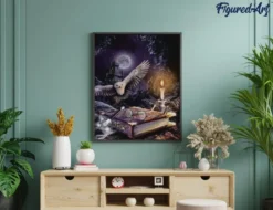 Broderie diamant chouette dans la nuit