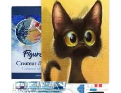 Broderie diamant en bois chat étonné