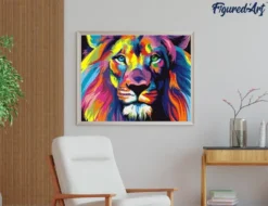 Broderie diamant en bois lion pop art