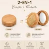 Brosse à cheveux et miroir de poche 2-en-1, bois naturel, 8 cm, magnétique