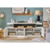 Buffet blanc laqué brillant et bois 4 portes l180 cm livo