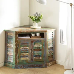 Buffet d'angle en bois coloré ethnik