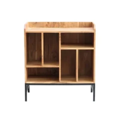 Buffet de rangement vinyles en bois massif et métal noir l76 cm blues