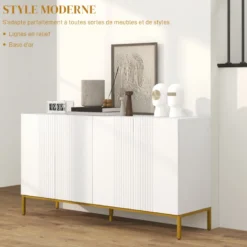 Buffet design contemporain graphique 4 portes 2 étagères