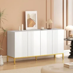 Buffet design contemporain graphique 4 portes 2 étagères