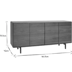 Buffet en bois foncé noyer 4 portes l160 cm suva