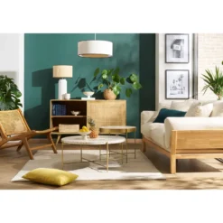 Buffet en bois manguier et cannage rotin 2 portes coulissantes l135 cm acange