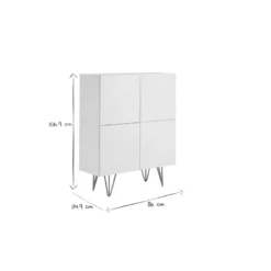 Buffet haut gravé blanc mat et métal doré 4 portes l86 cm ozen