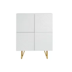 Buffet haut gravé blanc mat et métal doré 4 portes l86 cm ozen