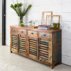 Buffet à lattes en bois coloré ethnik
