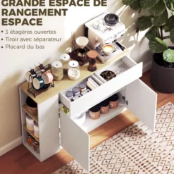 Buffet 2 portes étagère tiroir 3 niches blanc aspect chêne clair