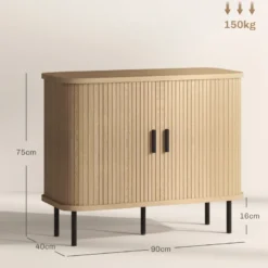 Buffet style scandinave 2 portes coulissantes acier noir aspect bois clair